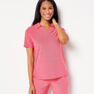 Denim & Co. Active Knit Terry Short Sleeve Polo Top